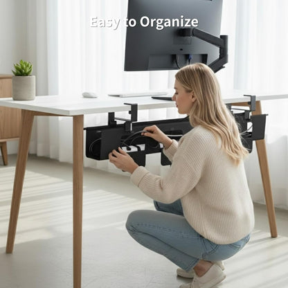 Under Desk Cable Management Tray, 36” Fabric No Drill Clamp Mount Cord Organizer for Desk, Heavy Duty Wire Management for Office Home, Black