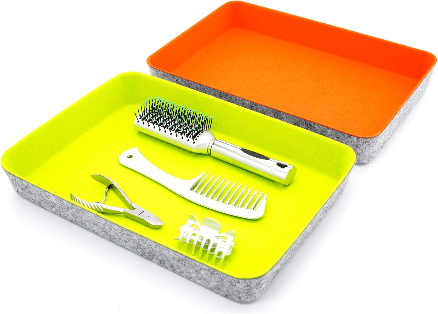 Welaxy 2-piece Office desk drawer organizer tray letter-size documents A4 paper book file Folder Holder storage bins (Orange + Green)