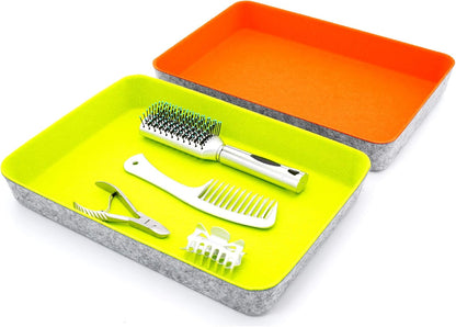 Welaxy 2-piece Office desk drawer organizer tray letter-size documents A4 paper book file Folder Holder storage bins (Orange + Green)