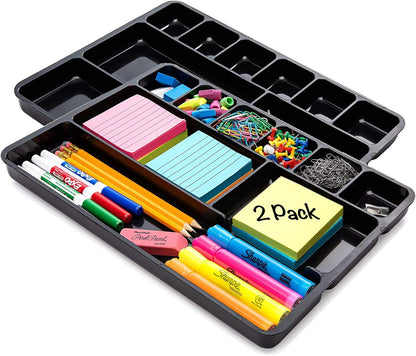 Desk Drawer Organizer Tray with 9 Storage Compartments - For Home and Office - Drawer Organizers Office, Perfect Organizing Pens, Pencils, Paper Clips, Sticky Notes and all your Supplies - 2 Pack