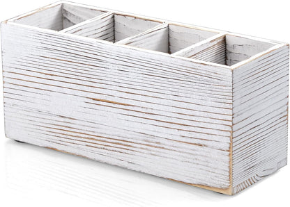 Bivvclaz Pencil Pen Holder for Desk, Acacia Wood Office Desk Organizers and Accessories with 4 Slots for Countertop, Makeup Brush Holder Organizer for Bathroom Vanity, Silverware Caddy for Party