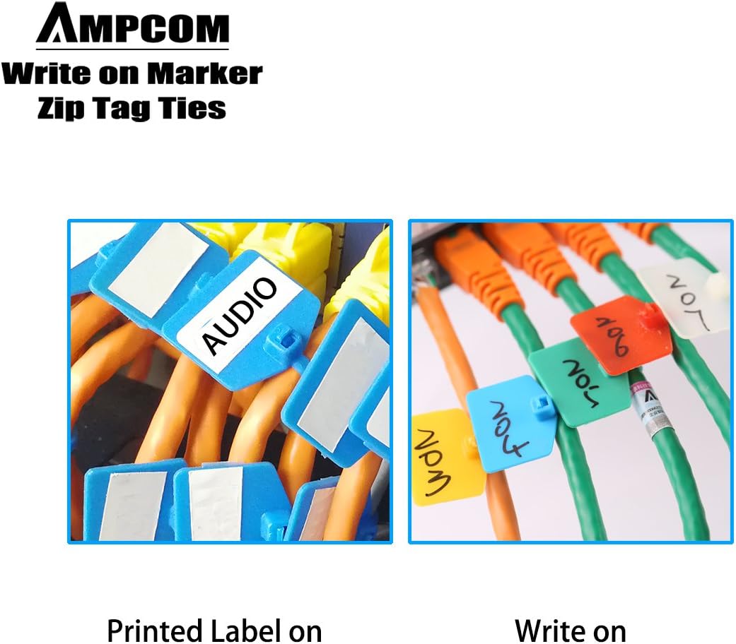 AMPCOM Nylon Cable Zip Ties with Marker, Self-Locking Written-on Cable Mark Ties 4.72 in - 5 Colors/ 100PCS