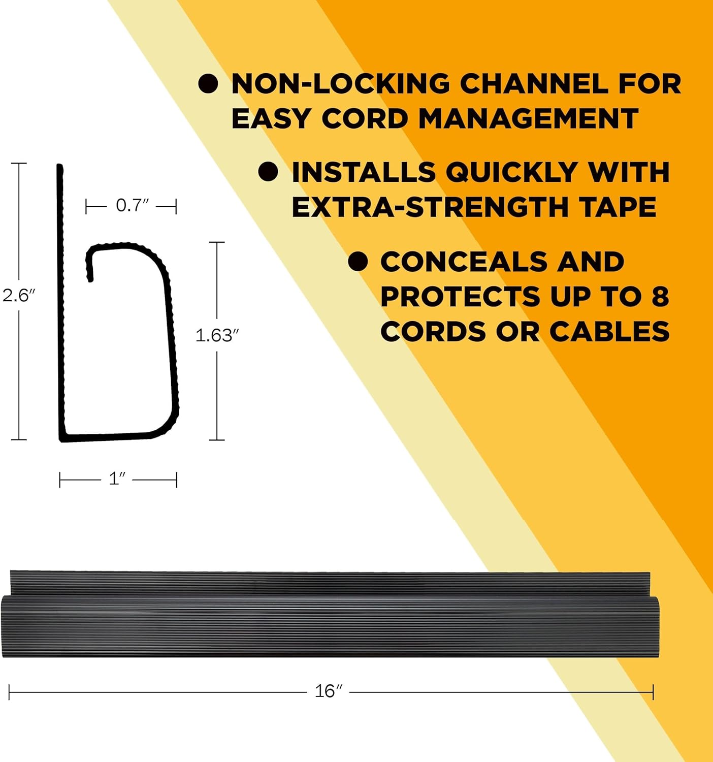 Cable Management Kit - 5-Pack 16-Inch J Channel Wire Organizers for Cords - Easy to Install Cord Hider Kit for Desk, Office, and Kitchen Use - Cable Management Under Desk by Simple Cord (Black)