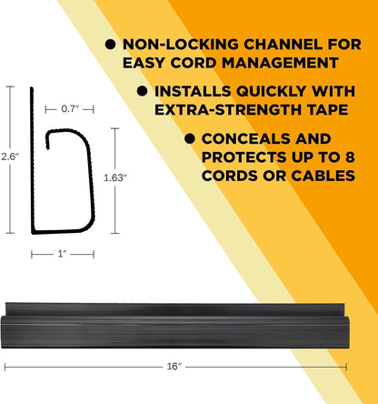 Cable Management Kit - 5-Pack 16-Inch J Channel Wire Organizers for Cords - Easy to Install Cord Hider Kit for Desk, Office, and Kitchen Use - Cable Management Under Desk by Simple Cord (Black)