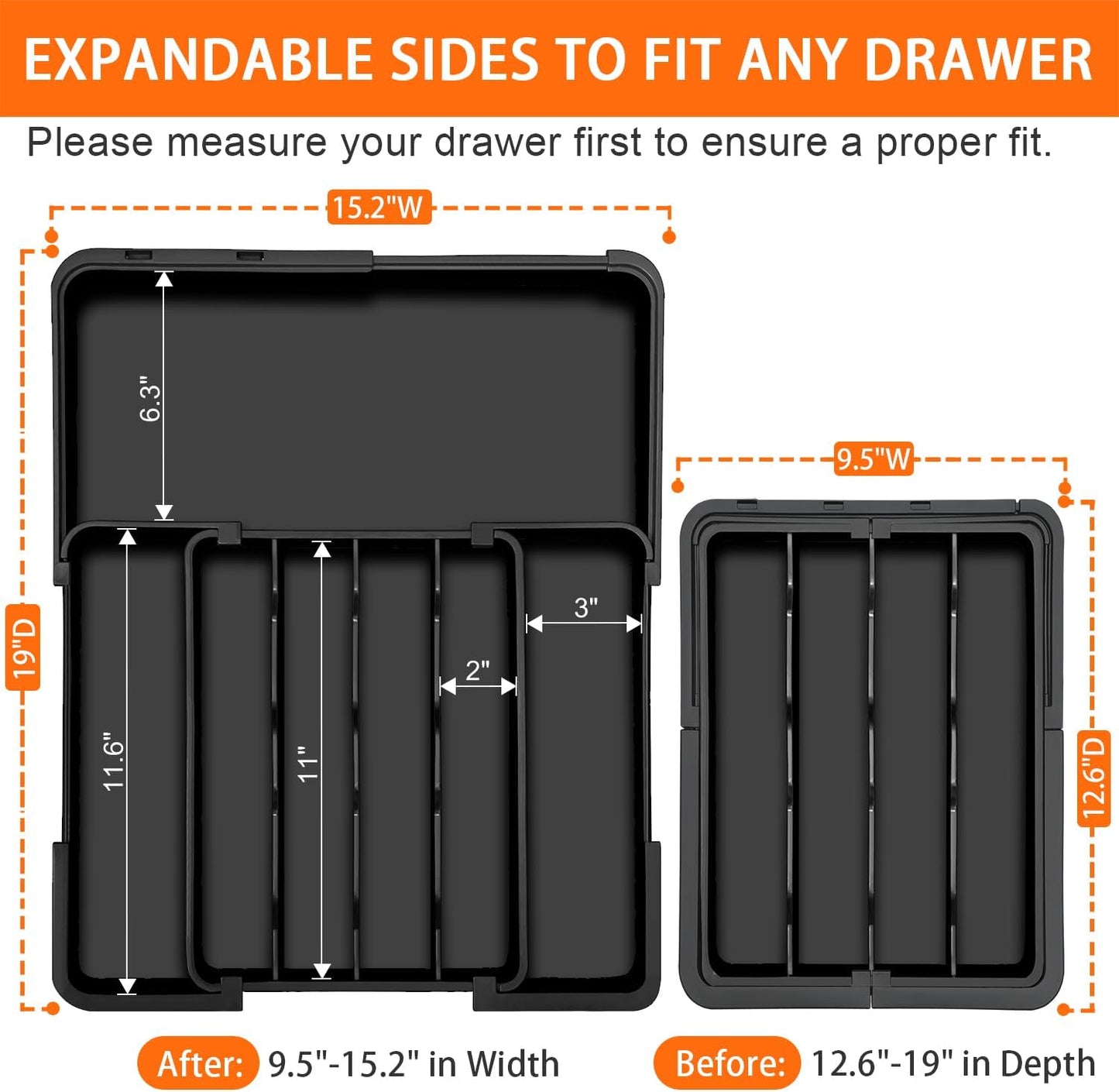 Spaclear Silverware Organizer - Expandable Kitchen Drawer Organizer, Utensil Drawer Organizer, Adjustable Plastic Flatware and Cutlery Holder, Kitchen Organizers Storage for Forks Knives, Black