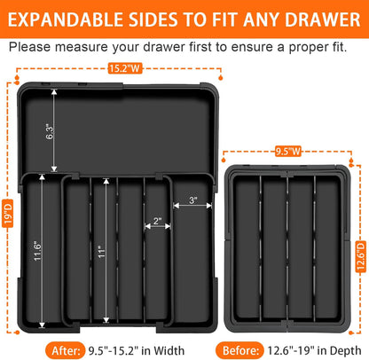 Spaclear Silverware Organizer - Expandable Kitchen Drawer Organizer, Utensil Drawer Organizer, Adjustable Plastic Flatware and Cutlery Holder, Kitchen Organizers Storage for Forks Knives, Black