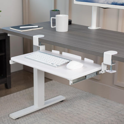 VIVO Large Clamp-on Computer Keyboard and Mouse Under Desk Slider Tray, 27 x 11 inch Pull Out Platform Drawer, White, MOUNT-KB05W