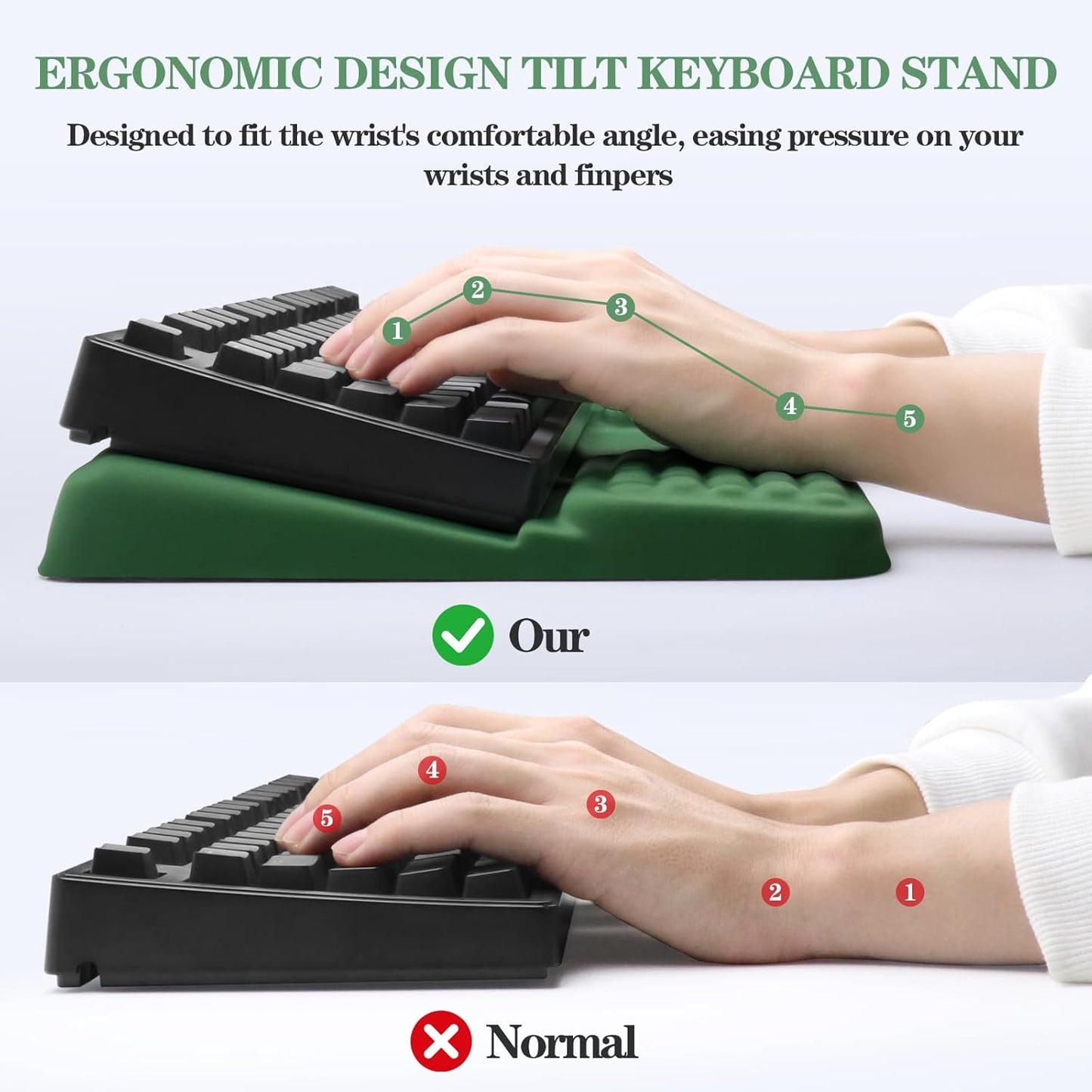 Computer Keyboard Stand Pad with Wrist Rest, Ergonomic Comfy Tilted Keyboard Stand Riser Holder Pad for Office Home (Black)