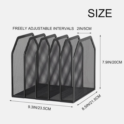 5 Vertical Desk Mail Organizer, Metal Mesh Desktop File Organizer with 5 Vertical Slot - Black, Letter Organizer Rack for Letters, Postcards, Stationery