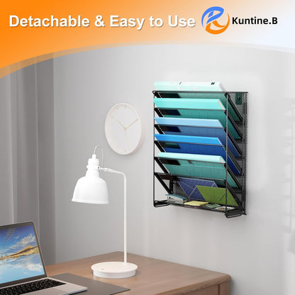 Kuntine.B Wall File Organizer Office Hanging Magazine Holder Wall File Organizer for Office Home (Black, 5 Tier)
