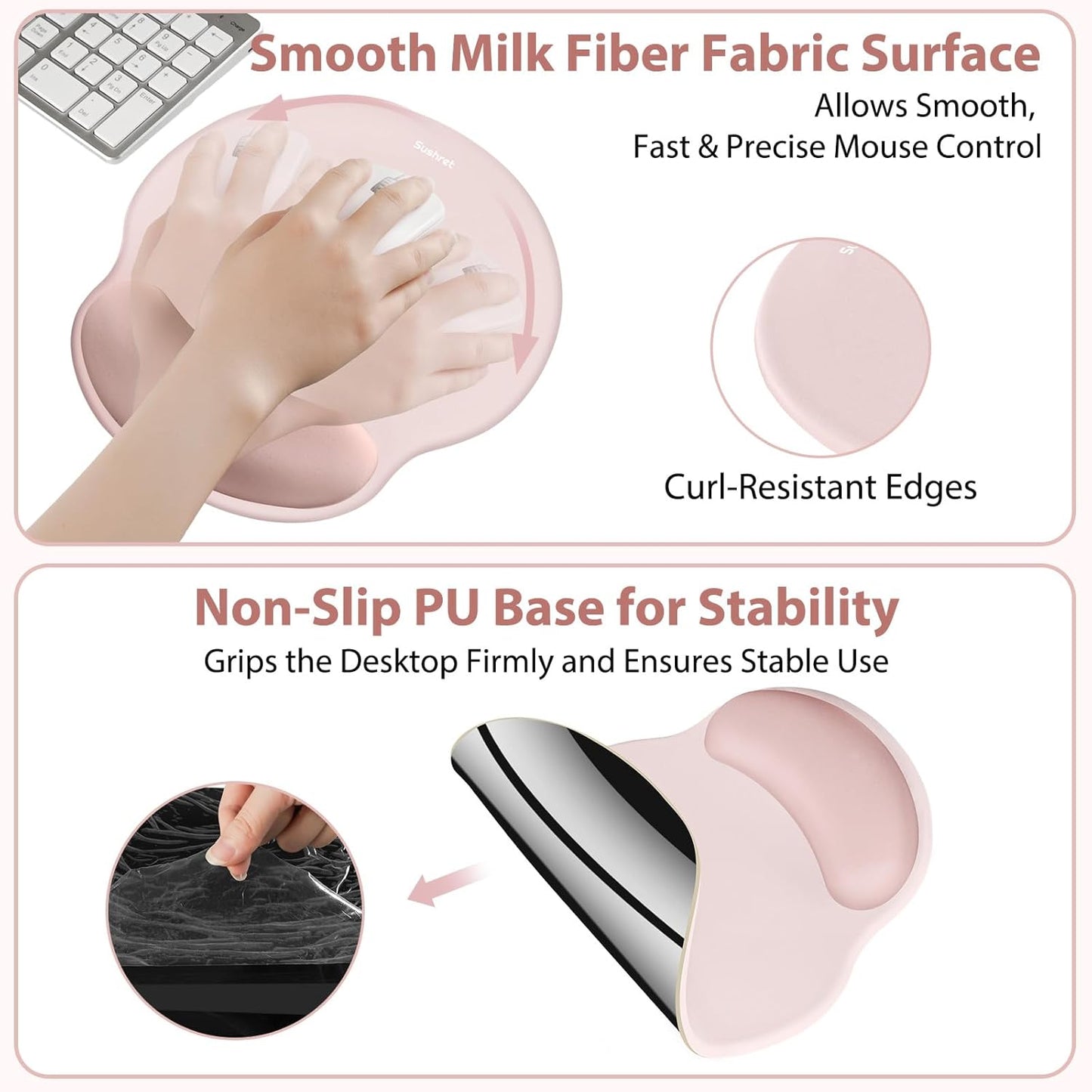 Sushret Mouse Pad and Keyboard Wrist Rest, 3-in-1 Gel Memory Foam Ergonomic Mouse Pad with Wrist Rest Set,Gaming Mousepad Arm Cushion Support for Computer Office Desk Accessories Cute Setup,Sage Green