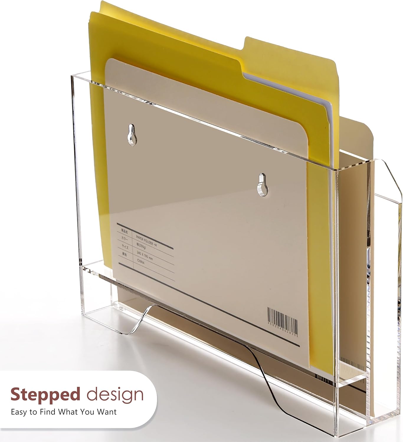 DINGHUO Acrylic Hanging Wall File Folder Organizer for Desk, Clear 3 Tier Document Paper Magazine Holder for Home, Office Organization, School - 1 Pack
