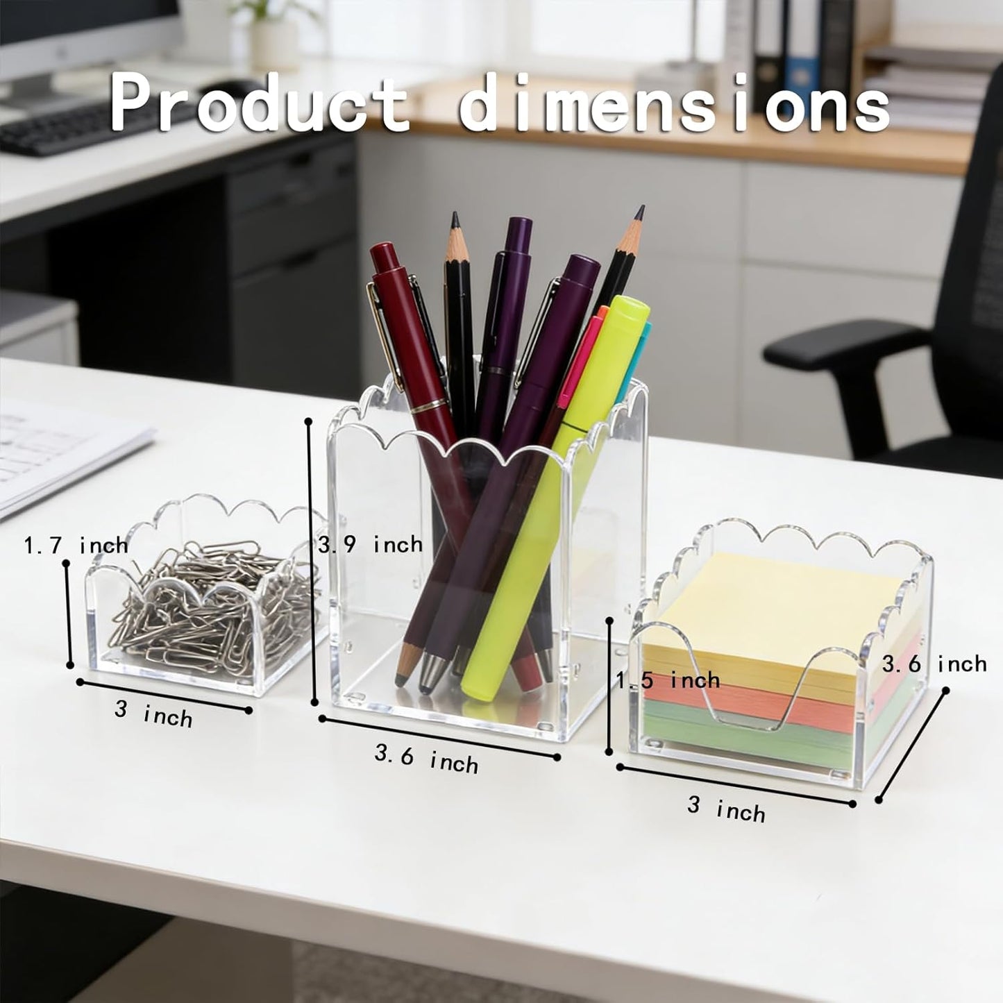 YAGELI Black Acrylic Desk Organizer Set of 3, Magnetic Modular Pen Holder with Sticky Notes & Paperclip Tray, Aesthetic Desk Accessories for Home Office & Minimalist Decor
