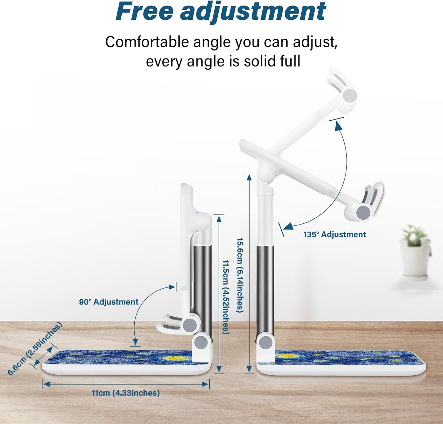 Desk Cell Phone Stand - Adjustable Angle-iPad Holder, Universal Compatible Phone Holder for Desk