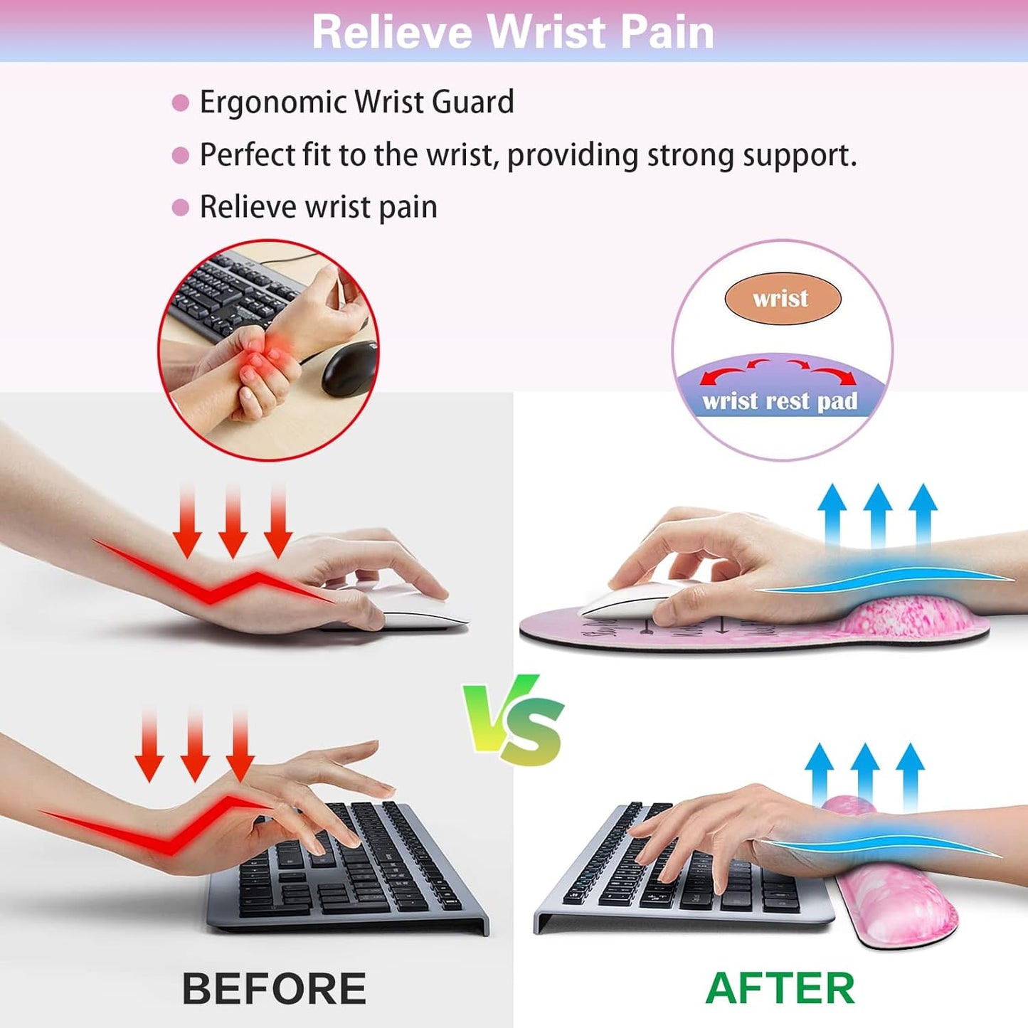 Mouse Pad with Wrist Rest Set, Qomolama 3-in-1 Wrist Support Mouse Pad Set, Floral Gaming Mousepad with Anti-Skid Base,Ergonomic Mouse Pad,Memory Foam Keyboard Gel Wrists Rest
