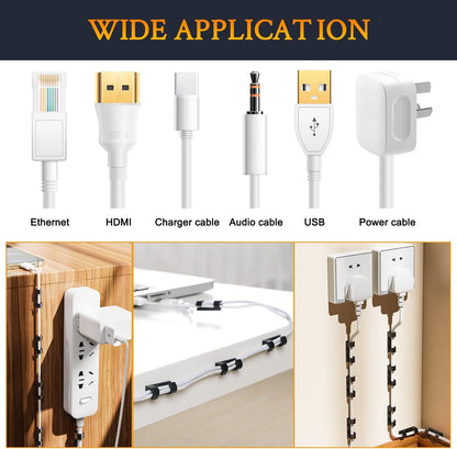 SOULWIT 50 Pcs Self Adhesive Cable Management Clips, Cable Organizers Sticky Wire Clips Cord Holder for TV PC Laptop Ethernet Cable Desktop Home Office (Black)