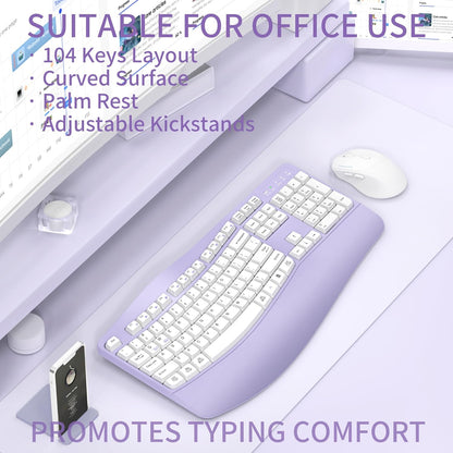 Wireless Keyboard and Mouse Combo,2.4G Full Size Wave Keys Ergonomic Keyboard with Wrist Rest for Natural Typing, 3 DPI Adjustable Ergonomic Silent Mouse for Computer/Laptop/Windows/Mac (Gray)