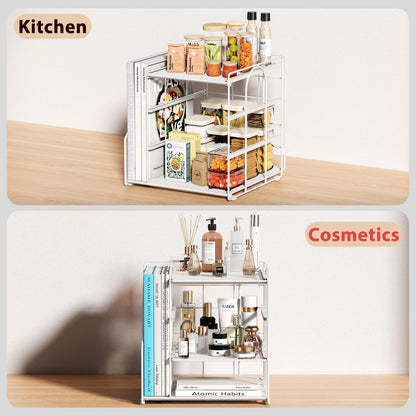 Desk Organizer, 4-Tier Metal File Organizer for Desk with Vertical File Holder, Office Accessories and Desktop Storage for Office Supplies (Black)