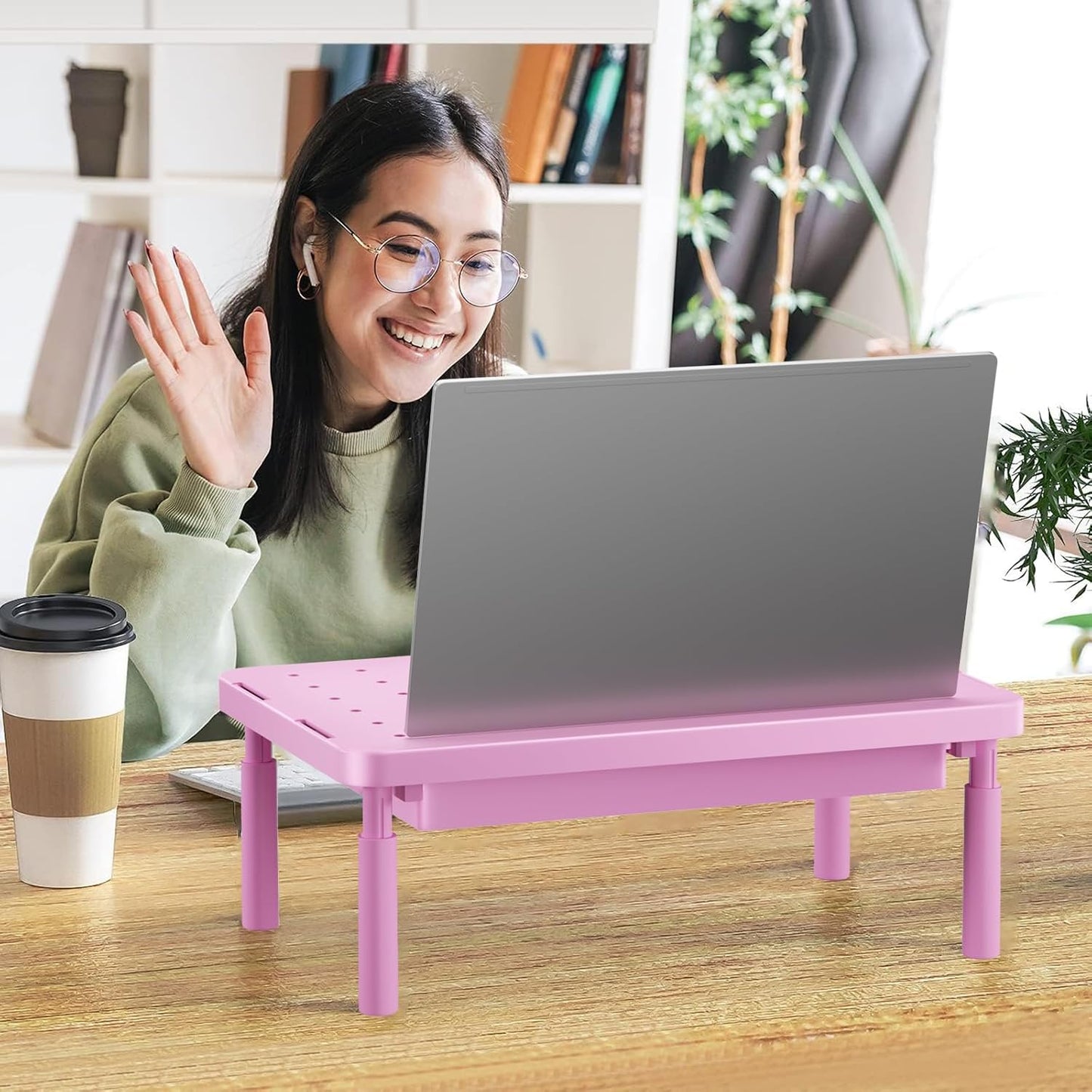 WALI Computer Monitor Stand with Storage, Desk Monitor Riser 3 Height Adjustable, Laptop Riser with Airflow Vents, Desk Organizer for Computer, Laptop, Printer (PTT002-B), 1 Pack, Black