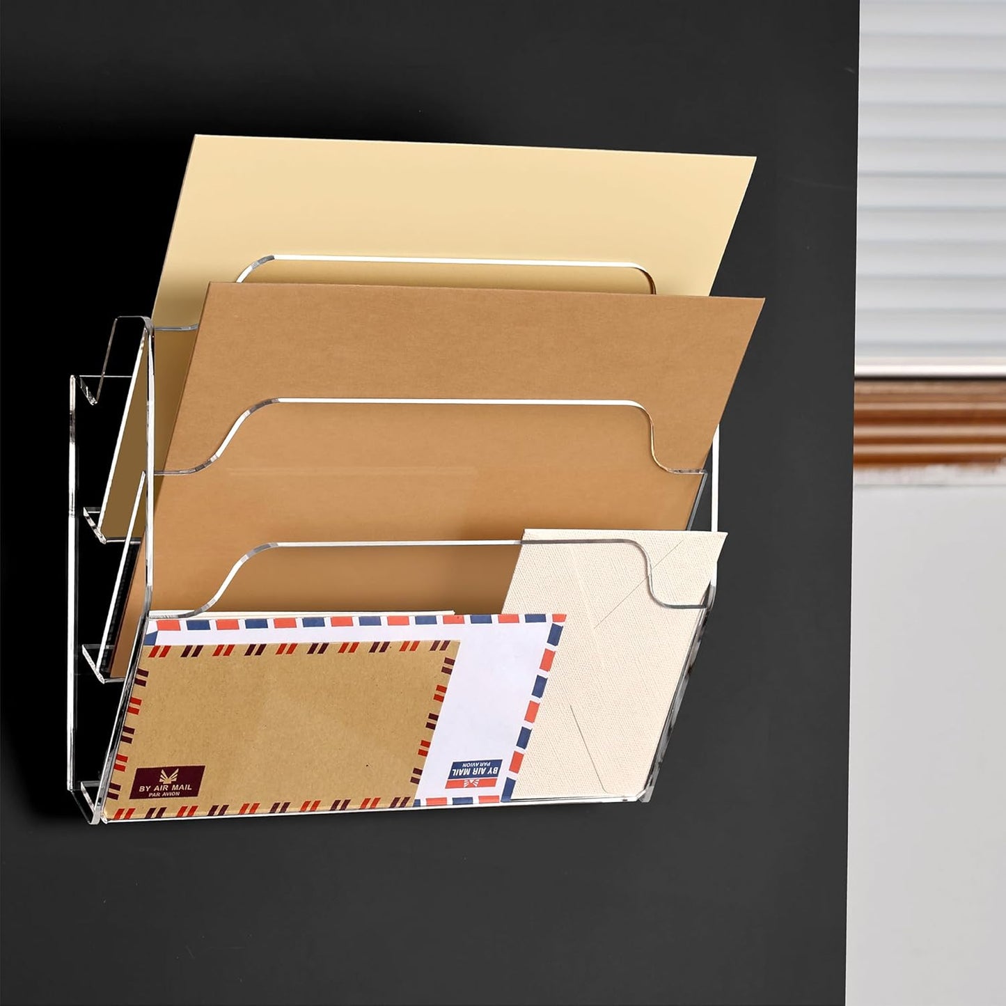 DINGHUO Acrylic Hanging Wall File Folder Organizer for Desk, Clear 3 Tier Document Paper Magazine Holder for Home, Office Organization, School - 1 Pack