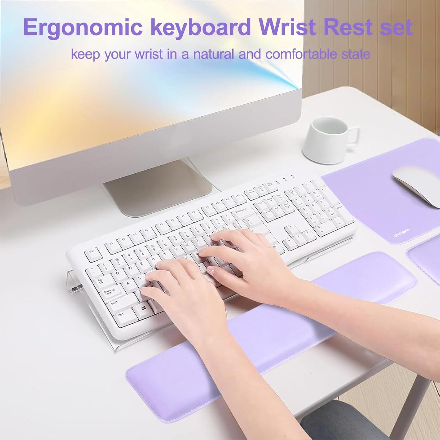 MOSISO Computer Keyboard Stand&Wrist Rest Support for Keyboard and Mouse, Large Rectangular Ergonomic Wrist Rest Mouse Pad Set, Pain Relief Easy Typing Non-Slip Cushion Pad for Home/Office, Apricot