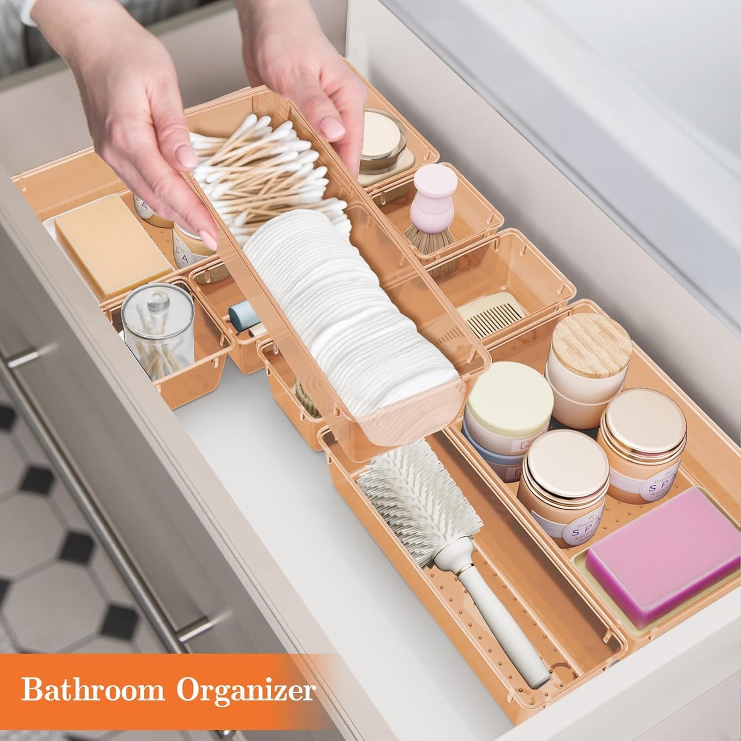 SpaceHacks 25 PCS Plastic Drawer Organizer Set, 4-Size Versatile Organizer Tool Trays & storage Bins for Makeup, Jewelry, and Gadgets in Bathroom, Bedroom and Office,Clear Black