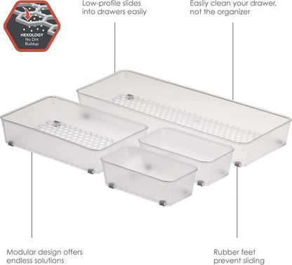 Spectrum Hexa 6 x 12 Drawer Organizer for Kitchen Utensils with Innovative Honeycomb Base Design, Silverware Tray for Cutlery and Flatware Storage, Bathroom Vanity or Desk Solution, Clear Frost