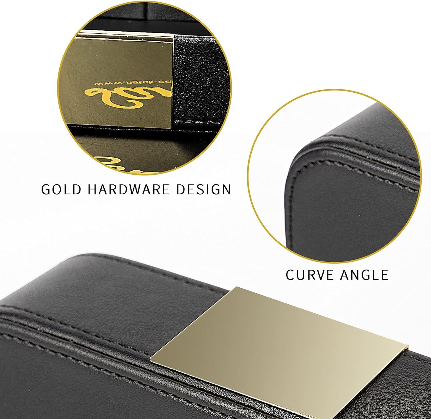 SANZIE Luxury Leather Desktop Storage Small Catchall Organizer Decorative Tray for Entryway Table to Hold Jewelry Watch Cosmetics Keys Phone Wallet, Home & Office Accessories (Metal Silvered, Black)
