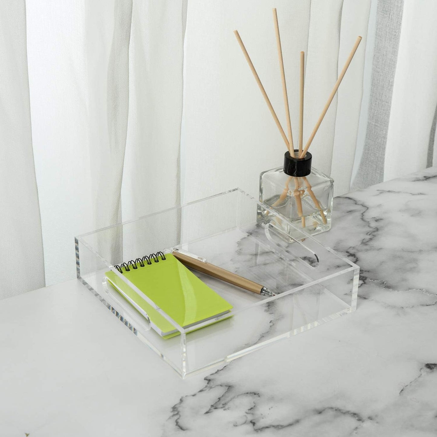KEVLANG Clear Sturdy Acrylic Serving Tray with Handles-12x16Inch-Serving Coffee,Appetizer,Breakfast,Butler-Kitchen Countertop -Makeup Drawer Organizer-Vanity Table -Ottoman