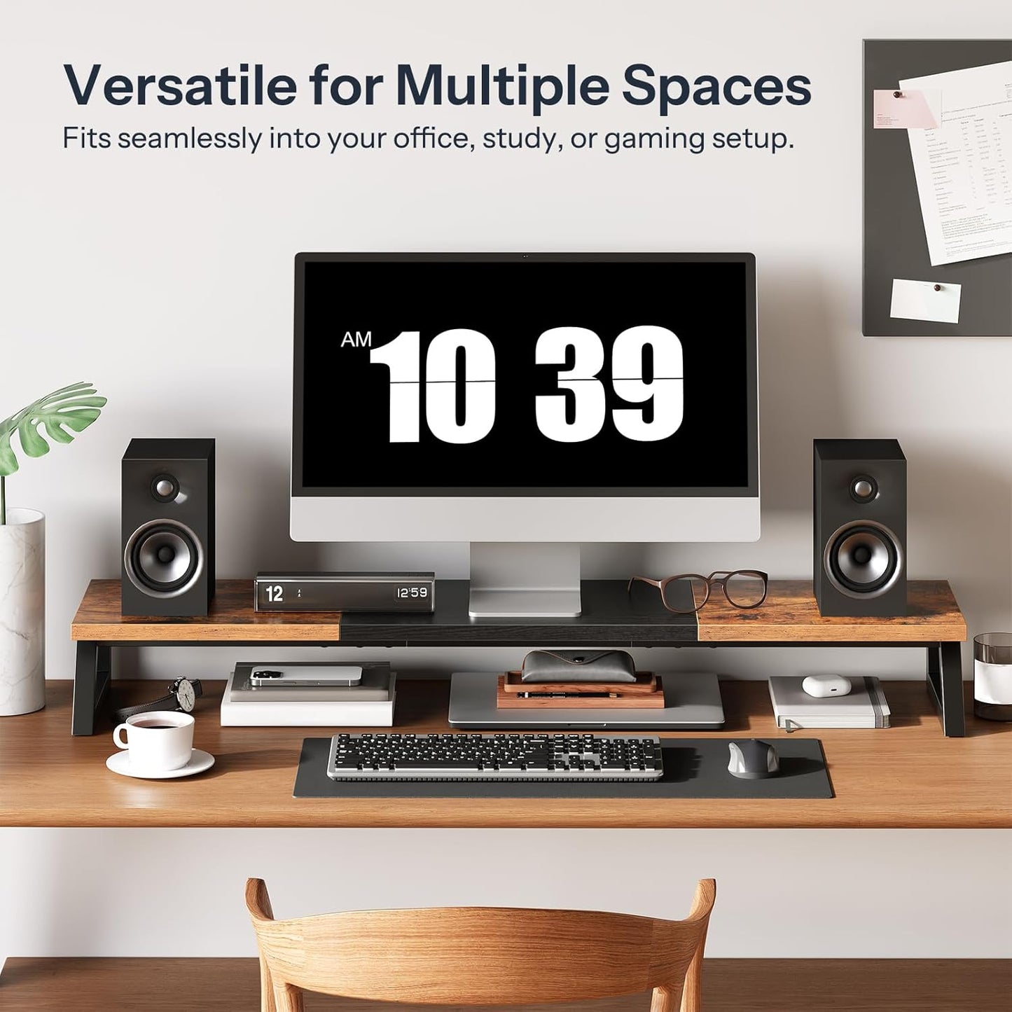 HOOBRO Dual Monitor Stand Riser, 39 Inch Large Computer Monitor Stand for 2 Monitors, Computer Monitor Riser, Desk Shelf Organizer for Office Desk, Accessories, Black BB121CJ01