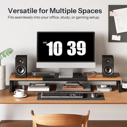 HOOBRO Dual Monitor Stand Riser, 39 Inch Large Computer Monitor Stand for 2 Monitors, Computer Monitor Riser, Desk Shelf Organizer for Office Desk, Accessories, Black BB121CJ01