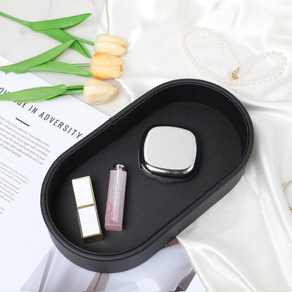 Oval Desk Valet Tray, PU Leather Perfume Dish Bowl for Keys Wallet Watch, Decorative Trinket Vanity Jewelry Tray, Entryway Nightstand Organizer Women Men (Black)