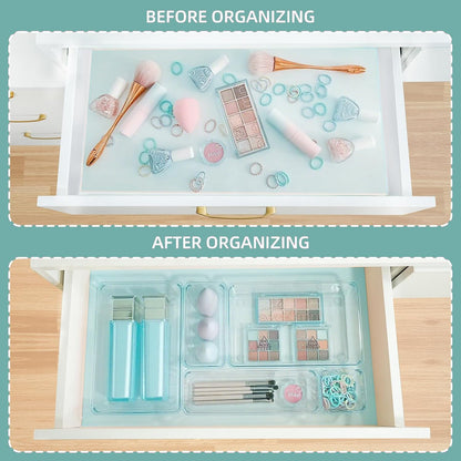 Clear Acrylic Drawer Organizers Set Storage for Makeup, Office Desk Small Vanity Trays for Drawer Bathroom Plastic Make up Organizers 25 Pcs