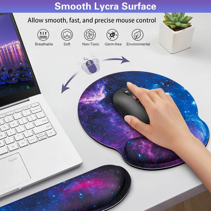 Mouse Pad with Wrist Rest Set, Qomolama 3-in-1 Wrist Support Mouse Pad Set, Floral Gaming Mousepad with Anti-Skid Base,Ergonomic Mouse Pad,Memory Foam Keyboard Gel Wrists Rest