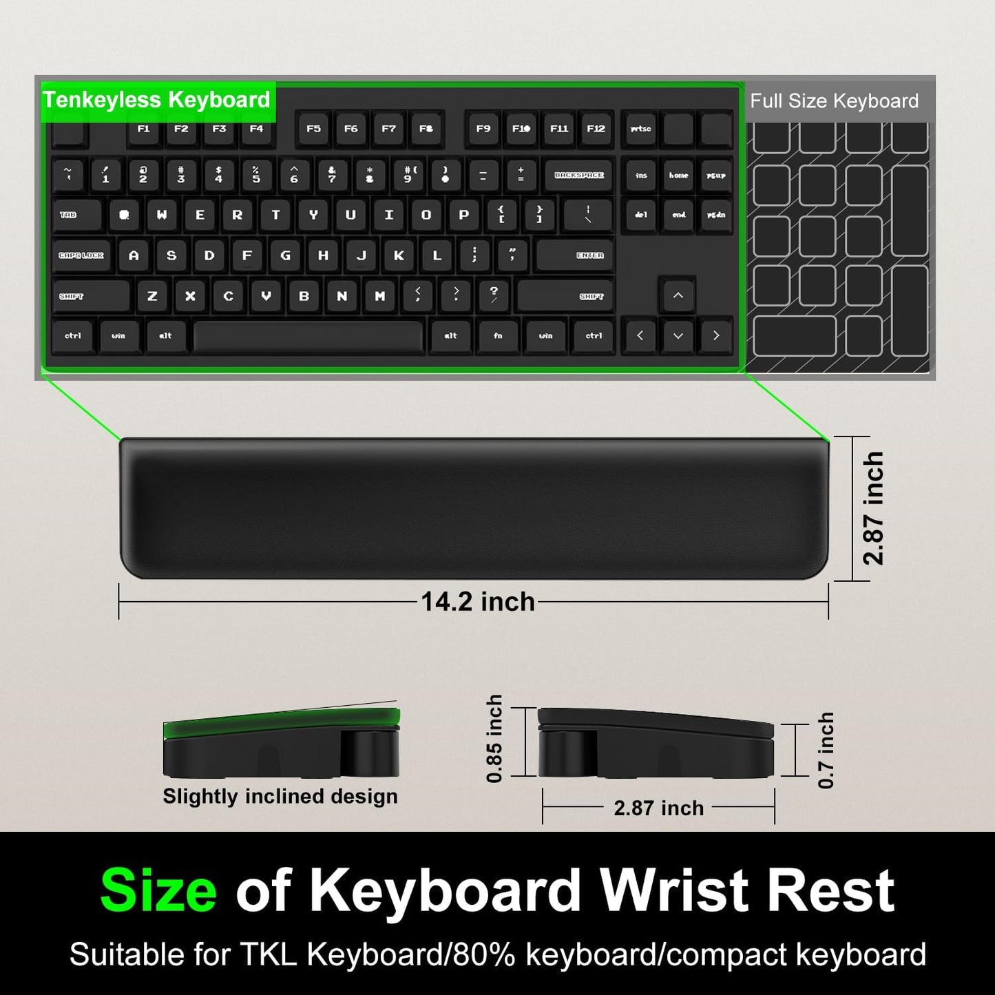 VICHYIE Keyboard Wrist Rest with Cleaner Kit, Wrist Pad for Tenkeyless Keyboard, Typing Pain Relief, Multi-Functional Cleaning Kit for Earbuds, Phones, Desk Accessories for Home & Office (Black)