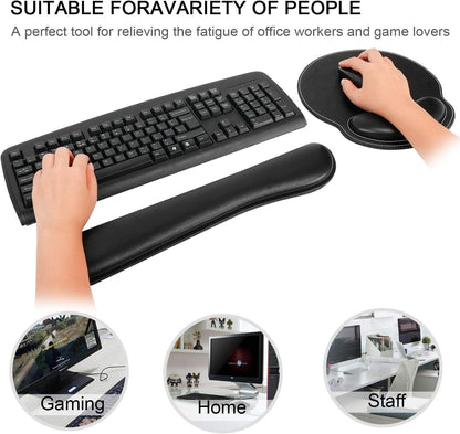 RICHEN Ergonomic PU Leather Keyboard Wrist Rest and Mouse Pad with Wrist Support, Memory Foam Set for Computer/Laptop,Gaming and Office, Comfortable for Easy Typing & Pain Relief (PU Brown)