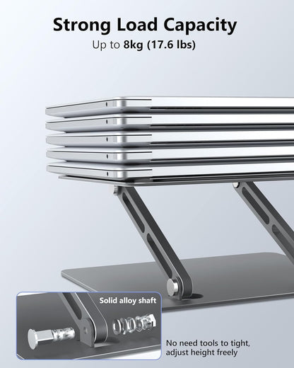 JCZT Adjustable Laptop Stand for Desk, Metal Foldable Laptop Riser, Portable Laptop Holder Mount, Ventilated Cooling Computer Notebook Stand for MacBook Air Pro, All 10-16'' Notebooks Laptops, Gold