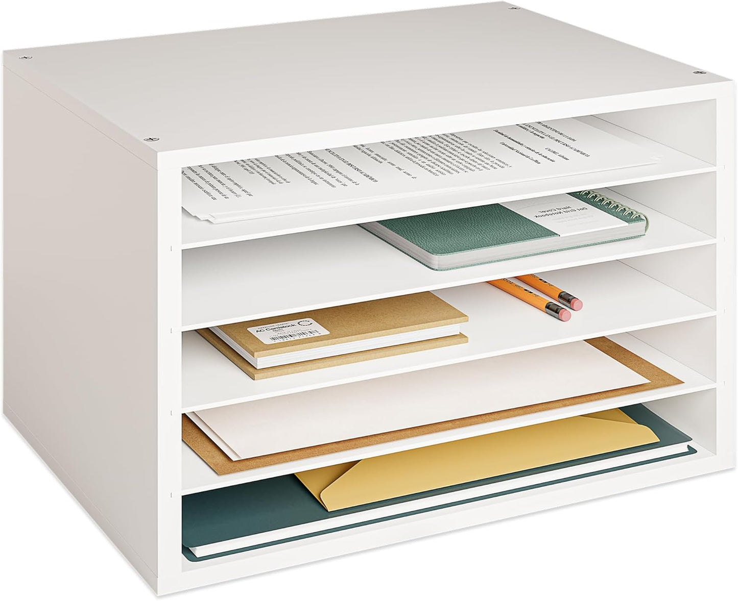 Ballucci 4-Tier Paper Organizer for Desk, Stackable Organizer Tray, Desk Storage Shelves, Stacking Letter Paper Tray Sorter for Classroom, Office, White