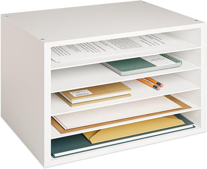Ballucci 4-Tier Paper Organizer for Desk, Stackable Organizer Tray, Desk Storage Shelves, Stacking Letter Paper Tray Sorter for Classroom, Office, White