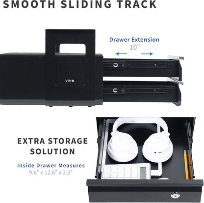 VIVO 13 Inch Under Desk Lockable Slide Out Drawer, Secure Home Office Storage Organizer, Steel, Black, DESK-AC03L-B