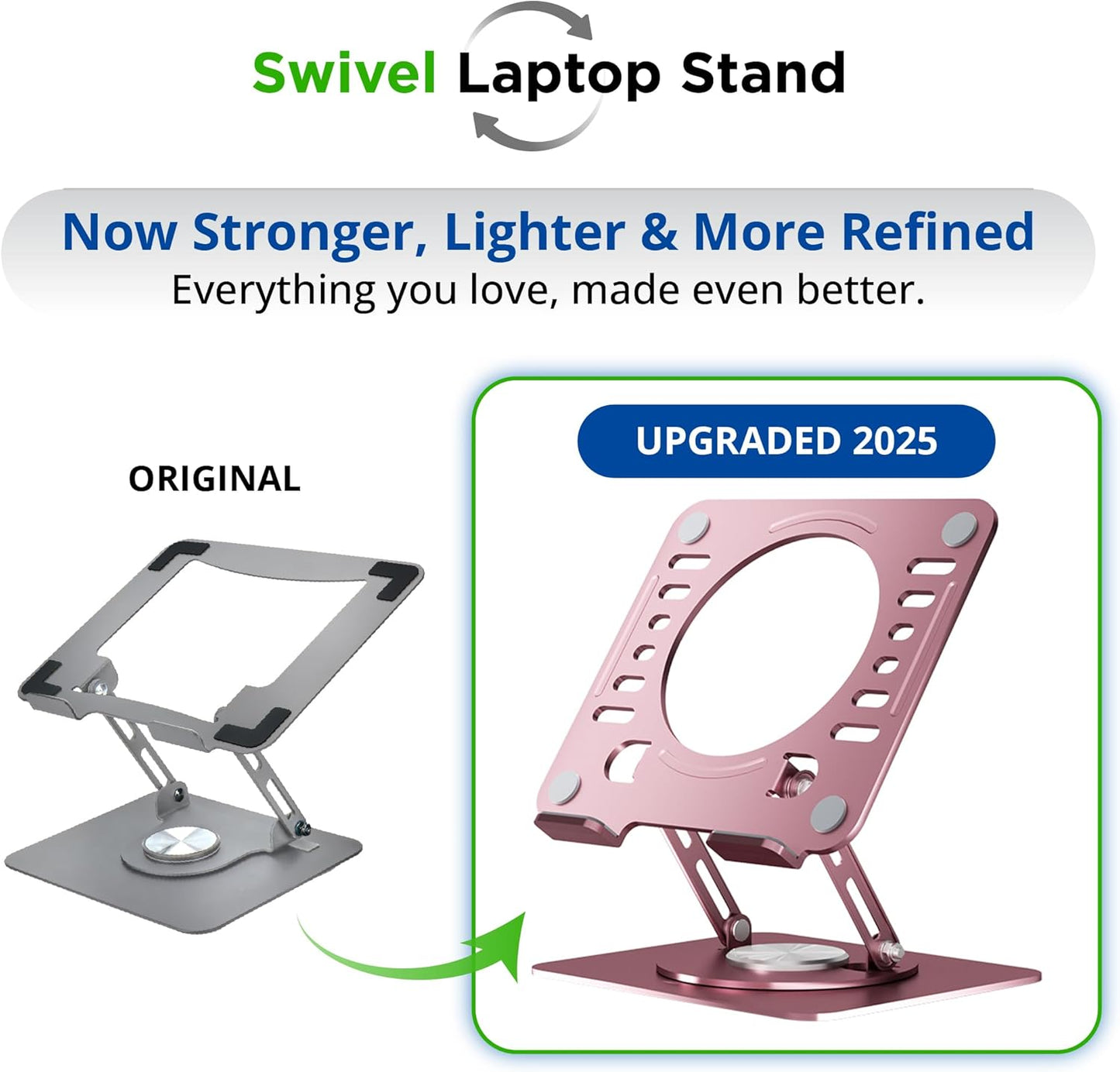 Uncaged Ergonomics Swivel Laptop Stand for Desk, Adjustable Computer iPad Stand for Desk w/ 360 Rotation, Portable Laptop Holder for Home Office Ergonomic Supplies (Black)