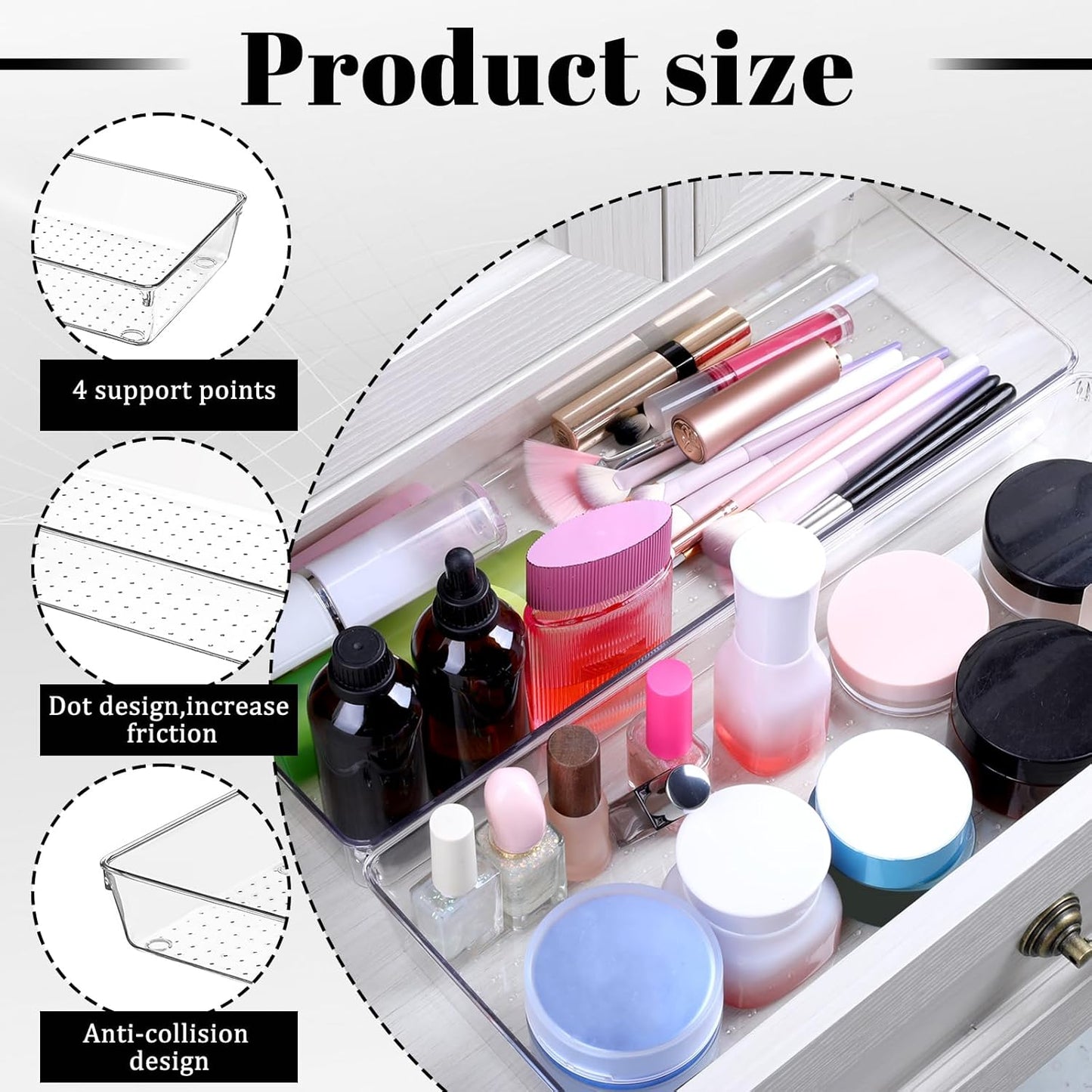 6 Pack Clear Drawer Organizer Trays 15 x 6 x 2 Inch Large Size Clear Plastic Desk Drawer Storage Bins Container Desk Drawers Divider Storage Bins for Utensils Junks Vanities Makeups Jewelry