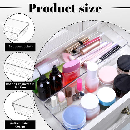 6 Pack Clear Drawer Organizer Trays 15 x 6 x 2 Inch Large Size Clear Plastic Desk Drawer Storage Bins Container Desk Drawers Divider Storage Bins for Utensils Junks Vanities Makeups Jewelry