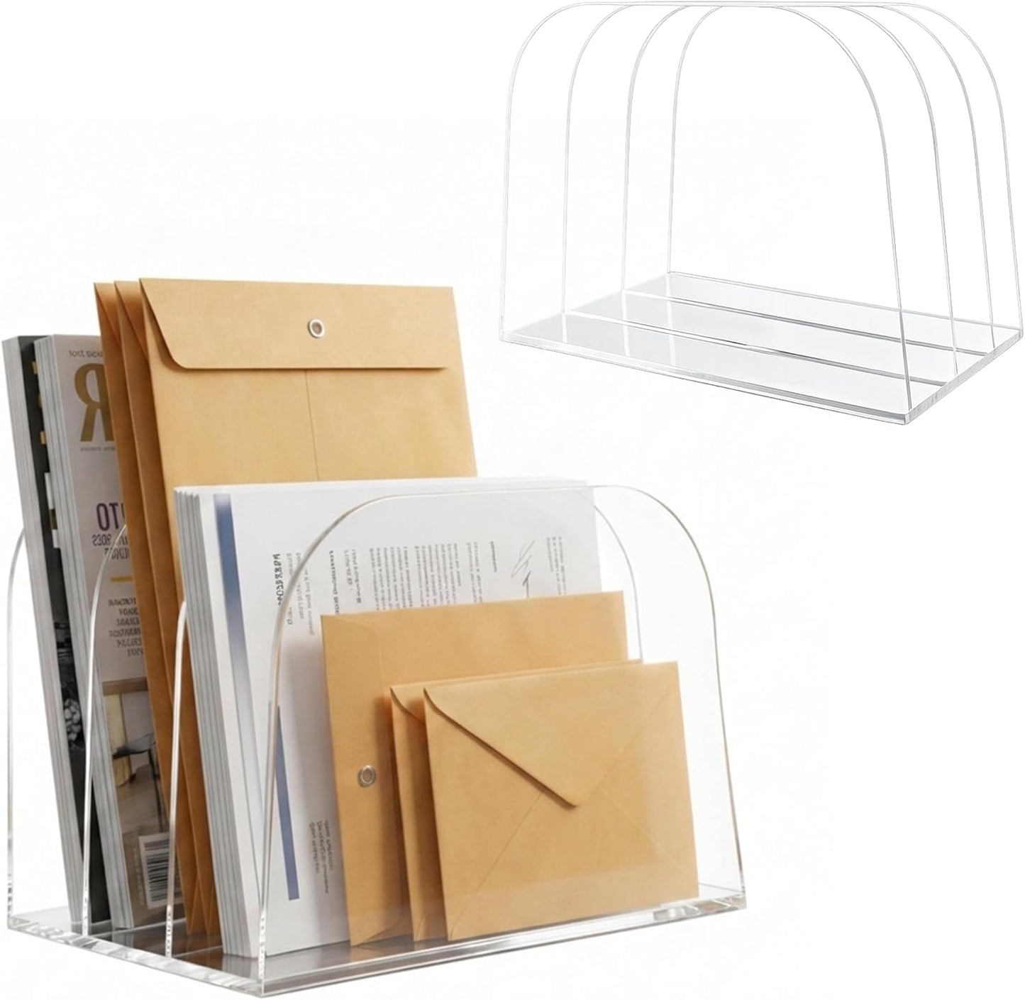 Acrylic File Organizer for Desk, German-Standard Cast PMMA, Polished Edges, Heat-Bent Design—Clear & Stable for Long-Term Use: Home Office, Students, Family Files, Mail & Makeup
