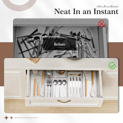 Criusia Drawer Organizer, 10 Pack Large Clear Plastic Set, 3 Size Versatile Bathroom and Vanity Organizer Trays, Storage Bins for Makeup, Bedroom, Kitchen Utensils