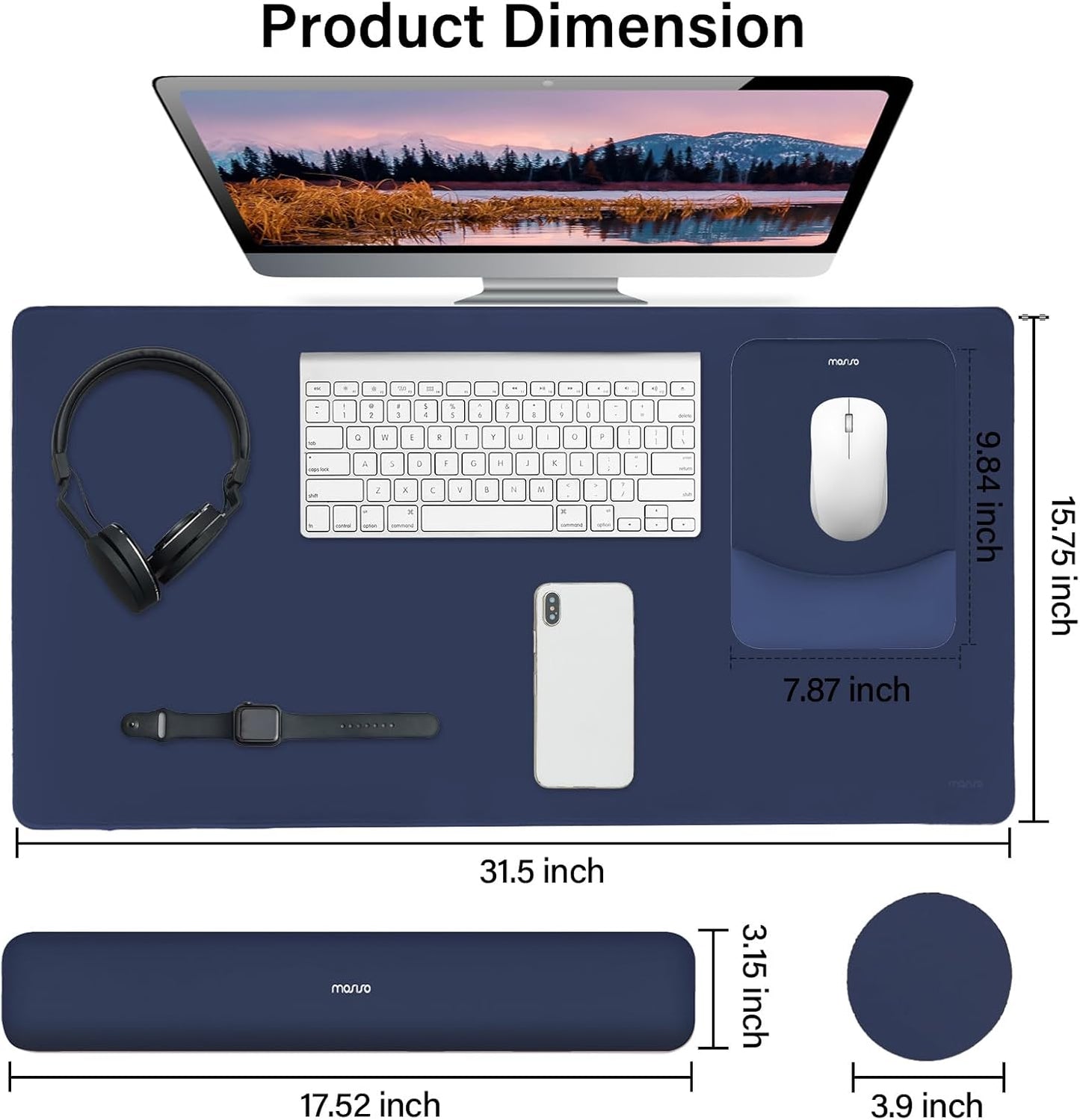 MOSISO Keyboard Mouse Pad Set, Large Gaming Mouse Pad&Rectangular Keyboard Wrist Rest&Mousepad with Wrist Rest&Coaster, Ergonomic Non-Slip&Easy Typing Pad with Curved Silicone Lining, Antique Green