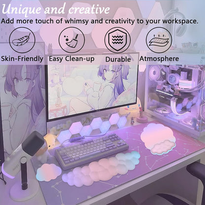 Cloud Wrist Rest Keyboard Pink Mouse Pad Set with Wrist Rest Ergonomic Wrist Pad Memory Foam Non-Slip Base Cute Gradient Wrist Support for Computer Laptop Gaming Home Office Relief Typing Pain