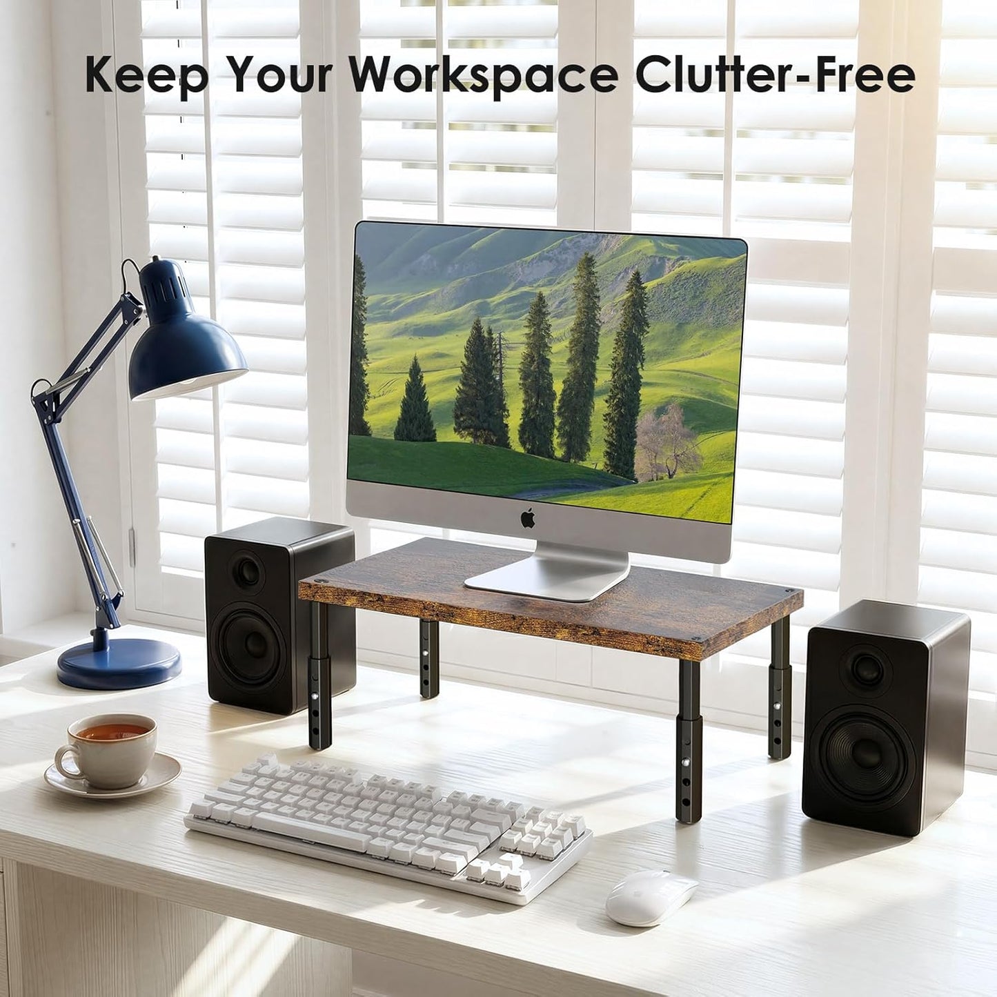 OPNICE Desk Organizers and Accessories, Adjustable Computer Monitor Stand Riser, Laptop Stand for Desk, Office Desk Accessories & Workspace Organizers for Home Office, Black Wood
