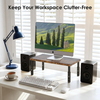 OPNICE Desk Organizers and Accessories, Adjustable Computer Monitor Stand Riser, Laptop Stand for Desk, Office Desk Accessories & Workspace Organizers for Home Office, Black Wood