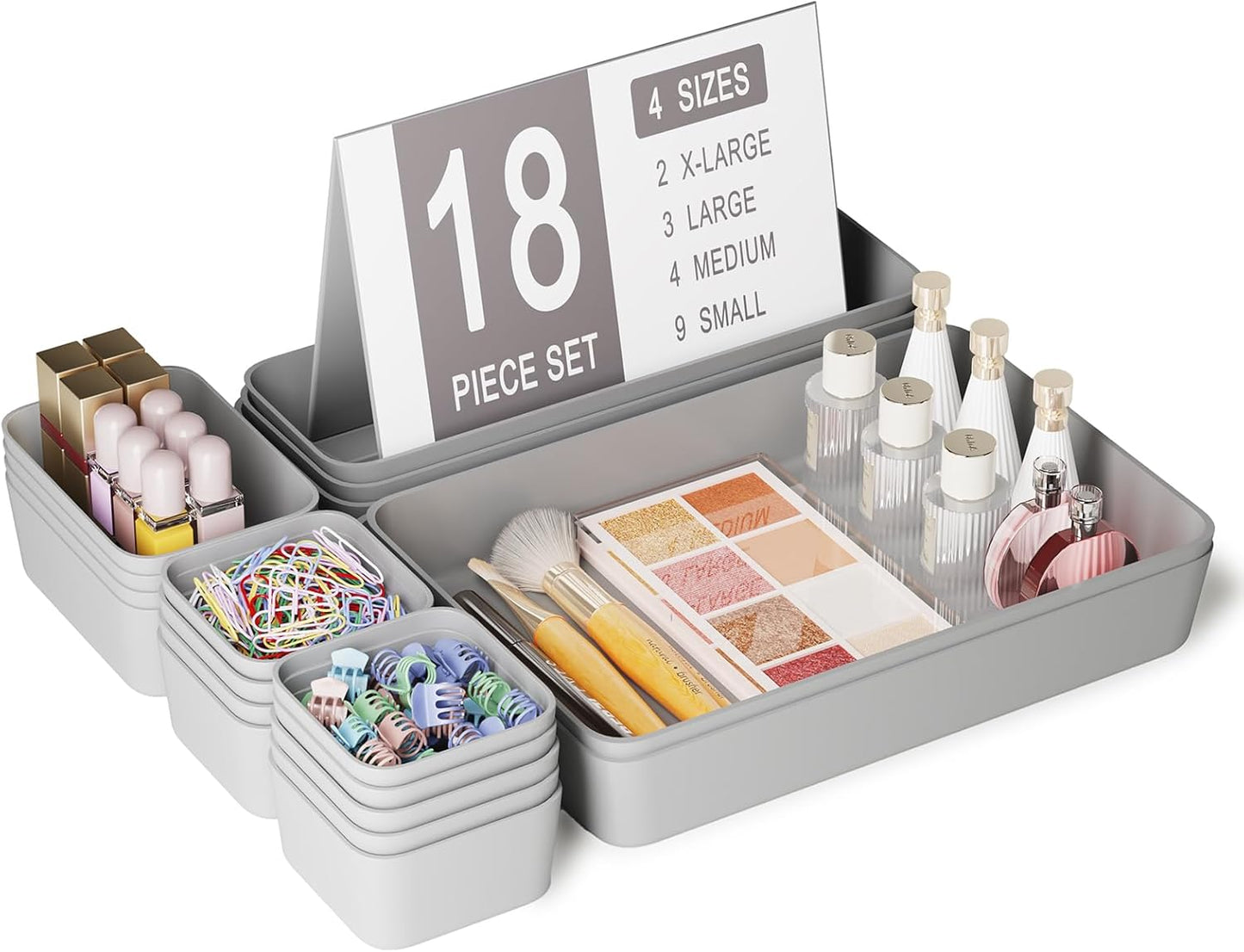 Plastic Drawer Organizers, 10 PCS Drawer Organizer Bins, Bathroom and Vanity Organizer Plastic Tray, Makeup organizer and storage for Makeup, Bedroom, Kitchen Gadgets Utensils and Office (Green)